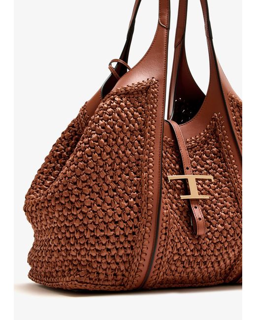 Tod's Brown T Timeless Medium Shopping Bag