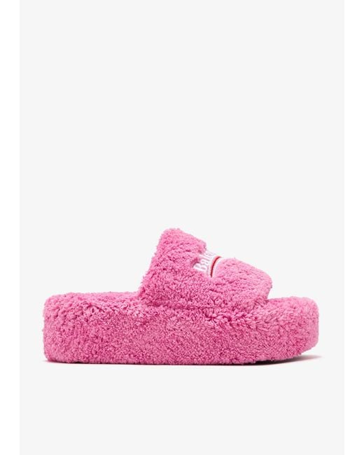 Balenciaga Pink Furry Platform Slide Sandals