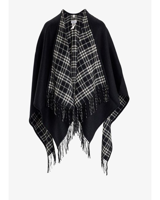 Burberry Black Reversible Check Wool Cape
