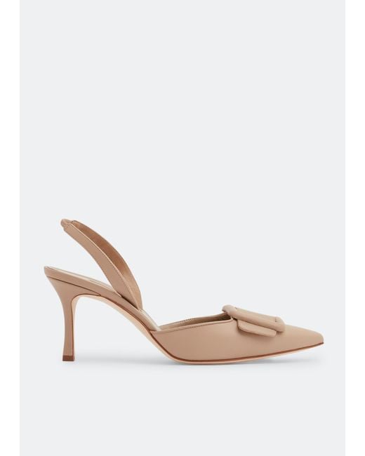 Manolo Blahnik White Maysli Slingback Pumps