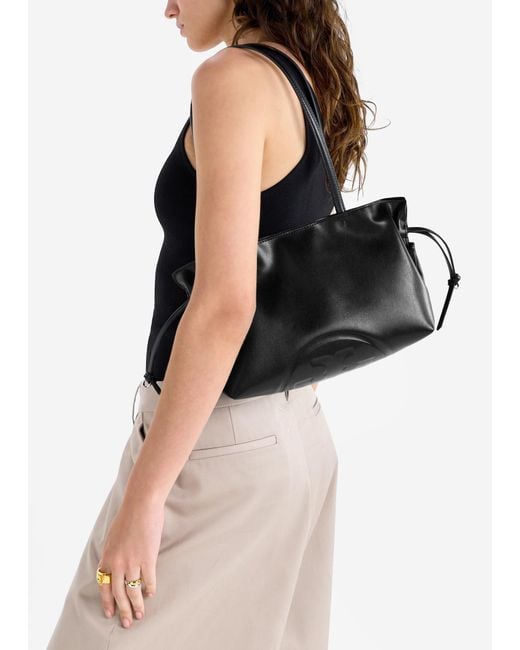 Tory Burch Black Ella Small Drawstring Tote