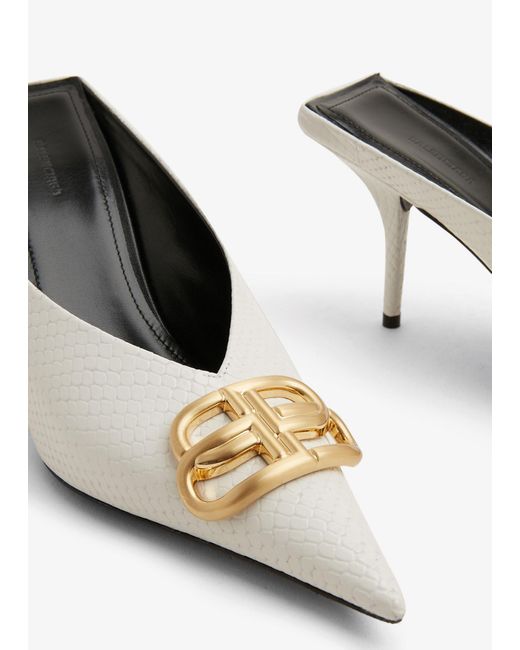 Balenciaga White Bb Square Knife Mules