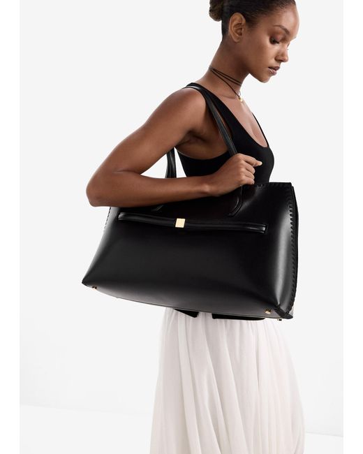 Totême  Black Embroidered Leather Lounge Tote Bag