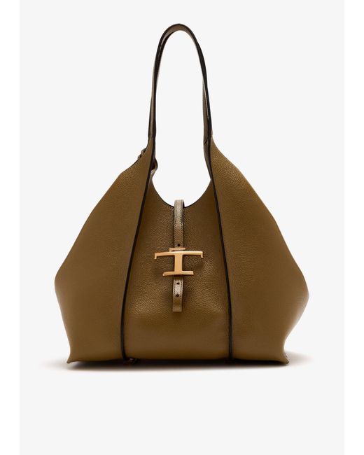 Tod's Brown T Timeless Medium Shopping Bag