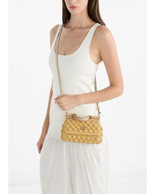 Dolce & Gabbana Metallic Small Sicily Raffia Crochet Bag
