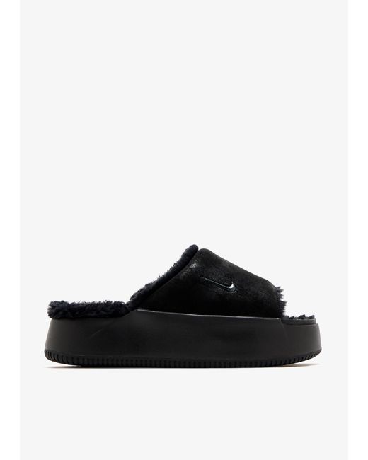 nike faux fur slippers