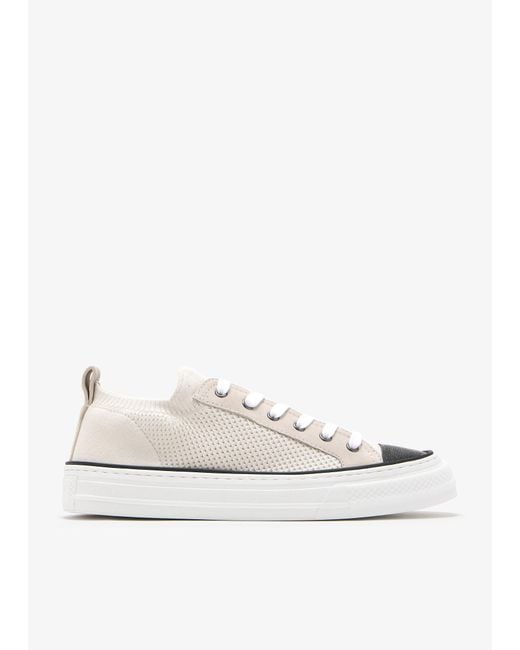 Brunello Cucinelli White Monili Chain Knitted Sneakers