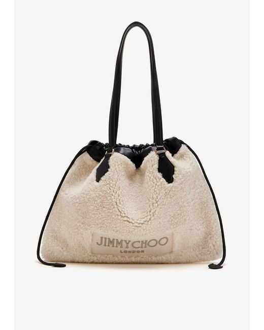 Jimmy Choo Natural Drawstring Medium Tote Bag