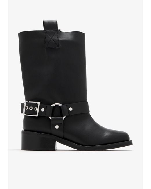 Ganni Black Biker Tubular Mid Shaft Boots