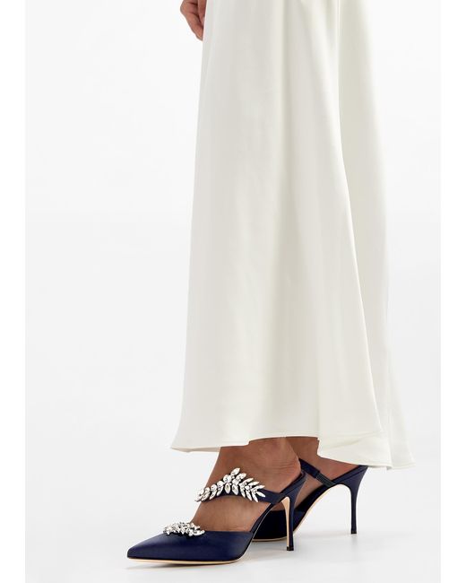 Manolo Blahnik Blue Lurum Satin Mules