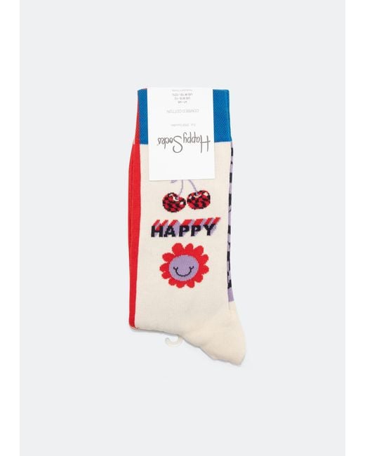 Happy Socks White Half Optic Crew Socks