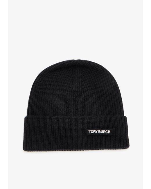 Tory Burch Black Ribbed Knit Beanie