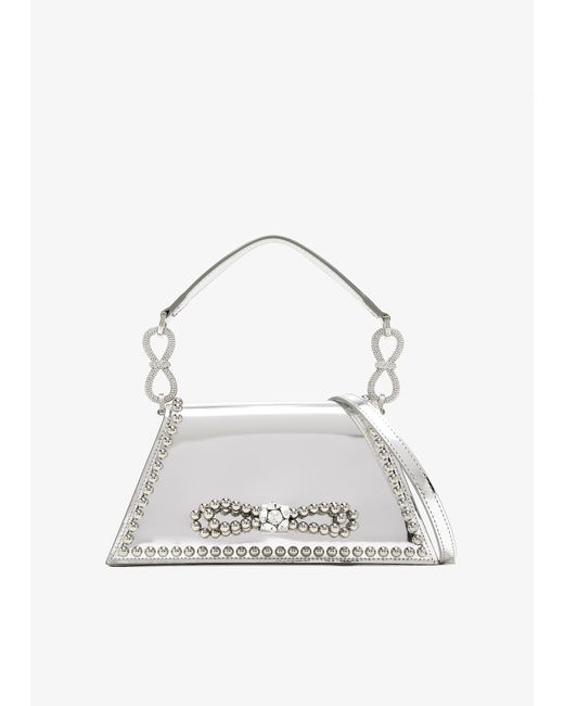 Mach & Mach White Samantha Double Bow Small Handbag