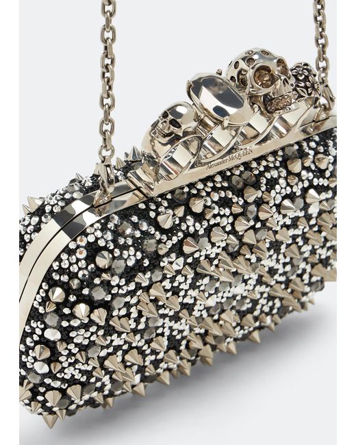 Alexander McQueen Gray Skull Four Ring Clutch
