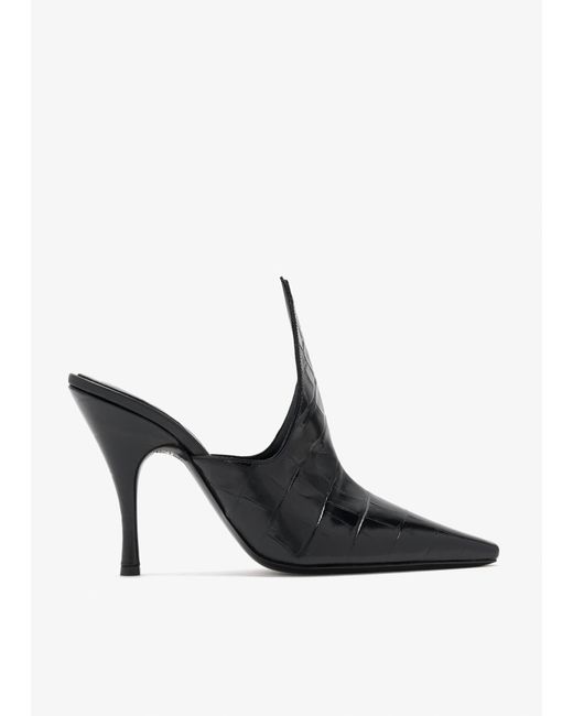 Alaïa Black Croc-Embossed Leather Mules