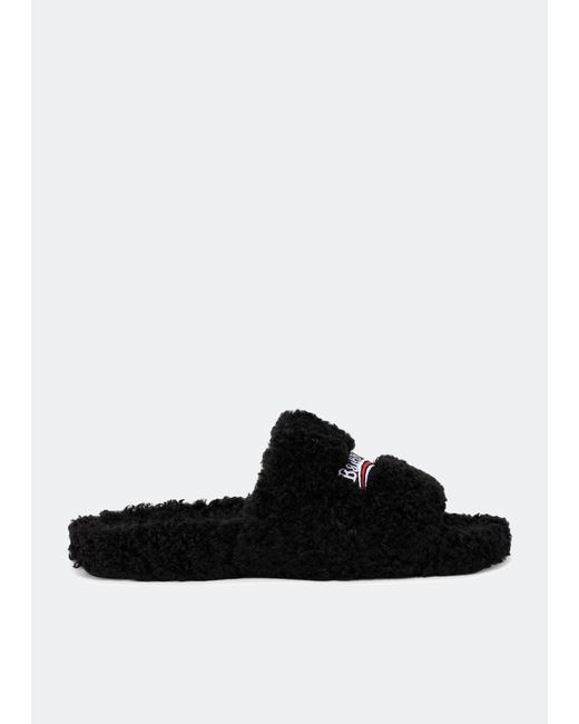 Balenciaga Black Furry Slide Sandals for men