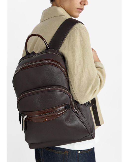 Santoni Black Leather Backpack for men