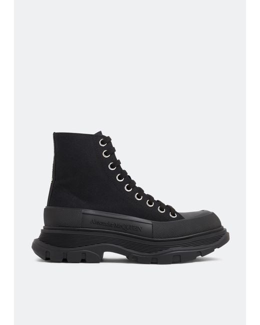 McQueen Black Tread Canvas Boots
