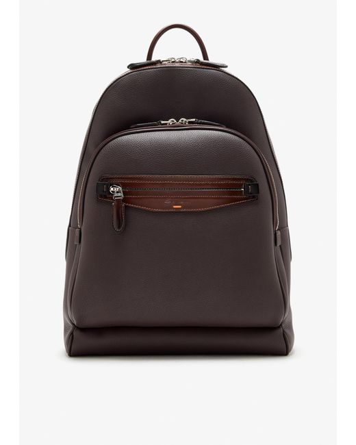 Santoni Black Leather Backpack for men