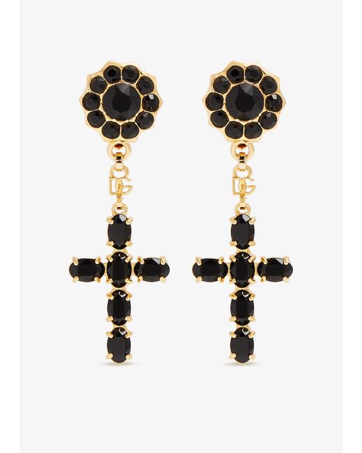 Dolce & Gabbana Black Cross Drop Earrings