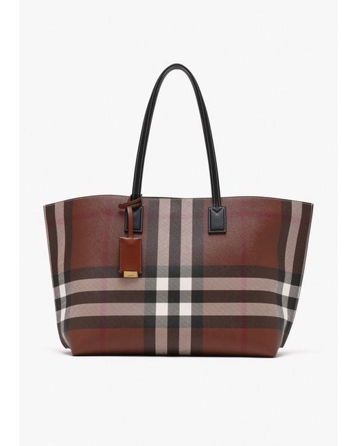 Burberry Medium Check Tote Bag in Brown | Lyst