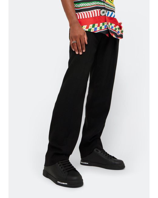 Dolce & Gabbana Black Calfskin Portofino Sneakers for men