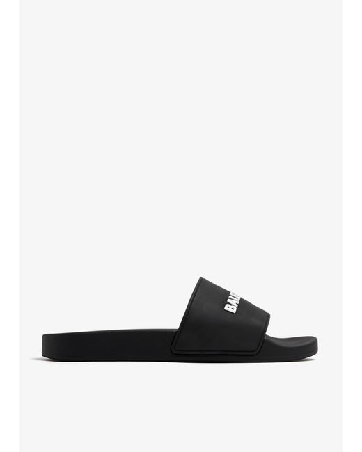 Balenciaga White Logo Rubber Slides for men