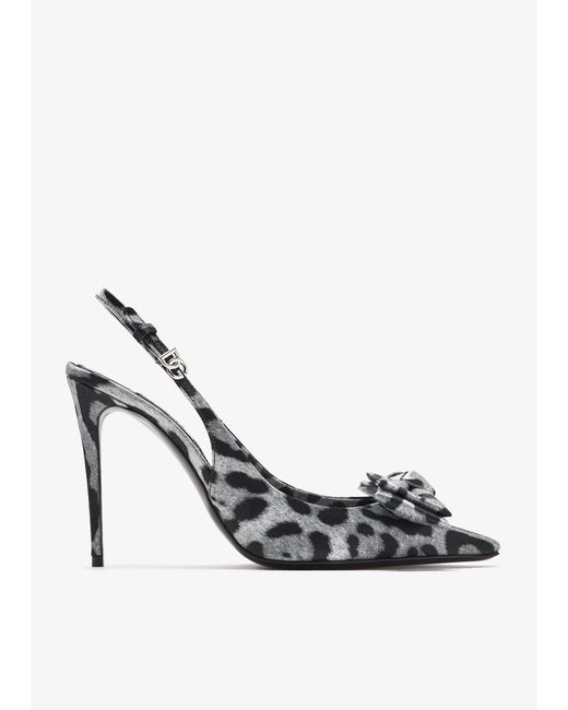 Dolce & Gabbana Metallic Leopard-Print Satin Slingback Pumps
