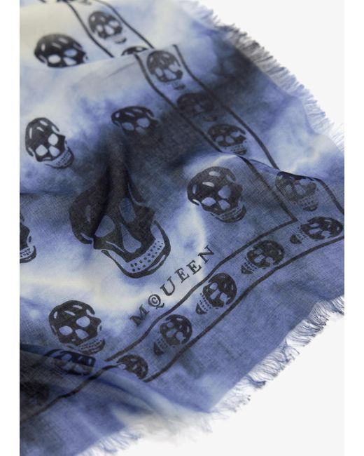 McQueen Blue Classic Skull Scarf for men