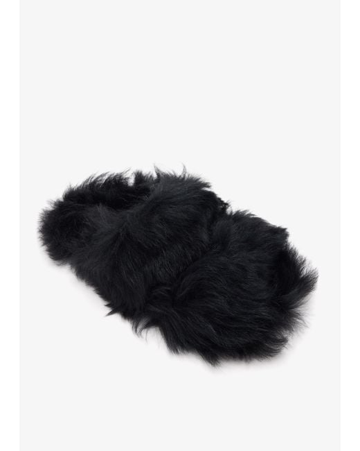 Dolce & Gabbana Black Shearling Slides