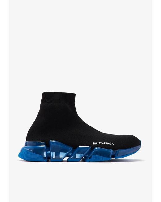 Balenciaga Blue Speed 2.0 Clear Sole Sneakers for men