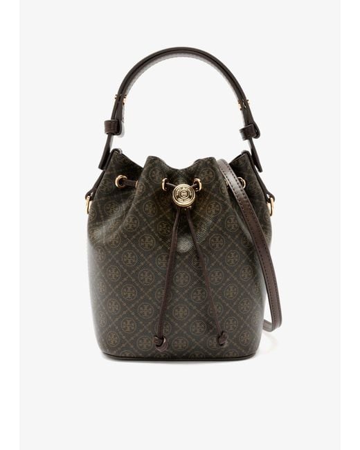 Tory Burch Black T Monogram Mini Bucket Bag