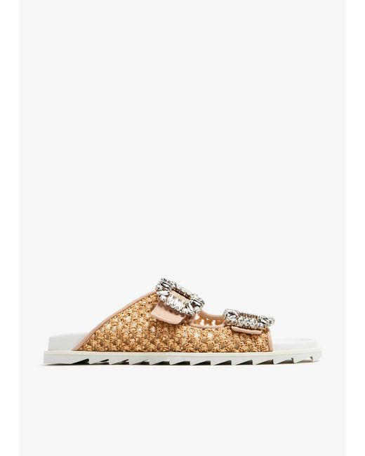 Roger Vivier White Slidy Viv' Strass Buckle Sandals