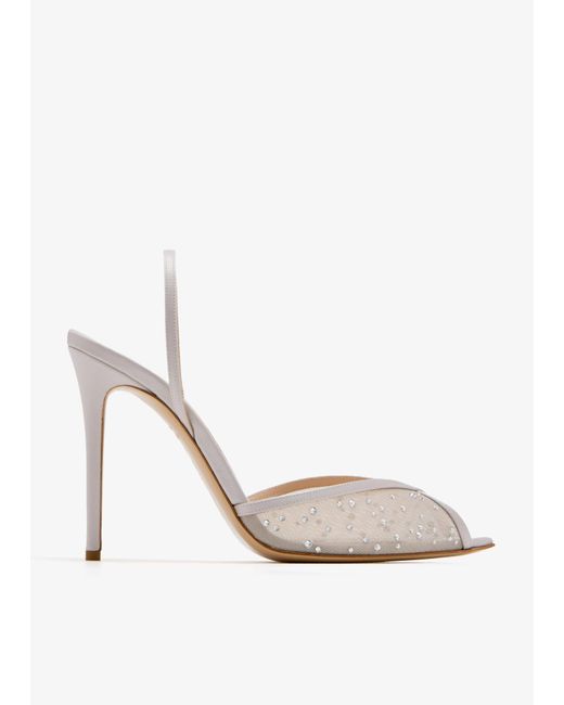 Andrea Wazen White Katy Glitz Sling Pumps