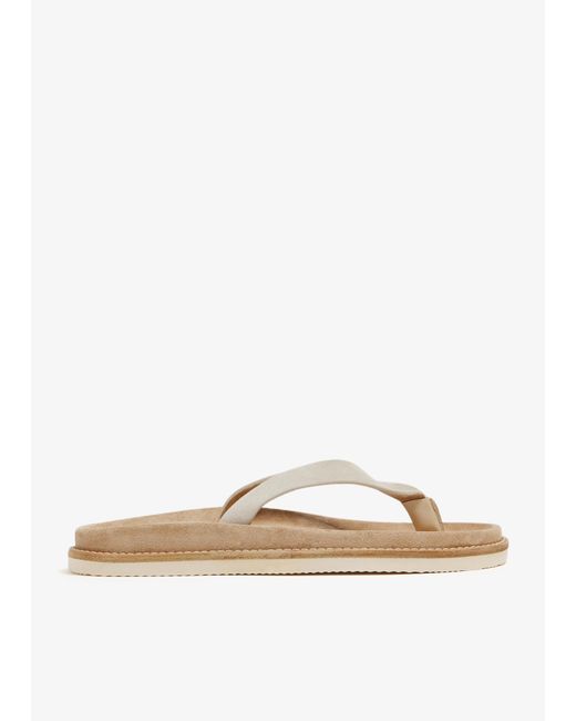 Brunello Cucinelli White Suede Flip Flops for men