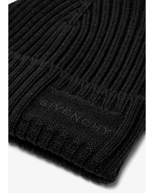 Givenchy Black Small Rib-Knit Beanie Hat for men