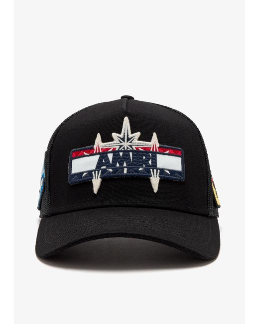 Amiri Black Station Patch Trucker Hat for men