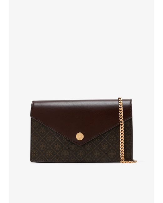 Tory Burch Brown T Monogram Envelope Chain Wallet