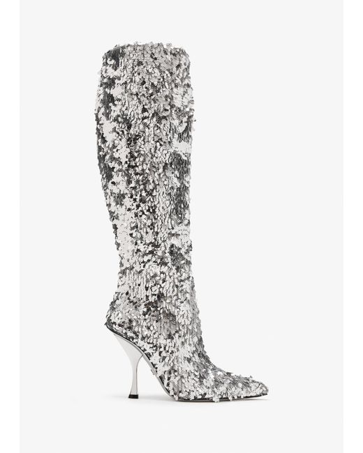 Dolce & Gabbana White Drop Sequin Boots