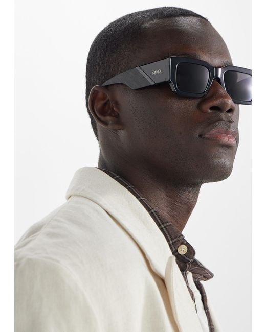 Fendi Gray Diagonal Rectangular Sunglasses for men