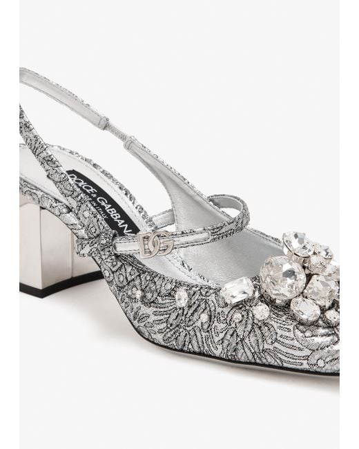 Dolce & Gabbana White Brocade Slingback Pumps