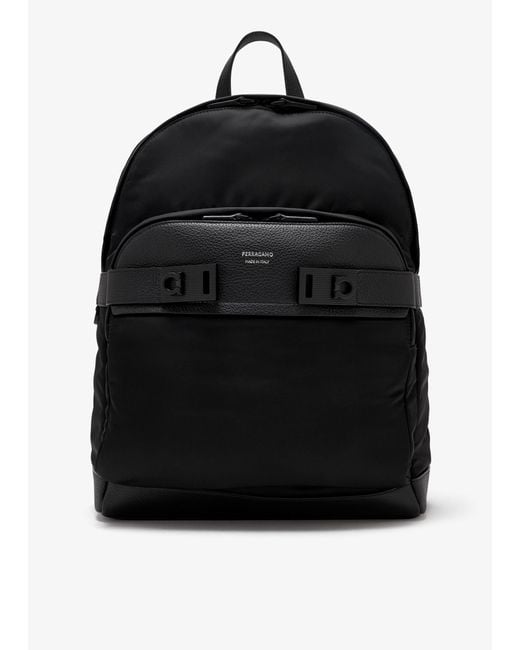 Ferragamo Black Nylon Backpack for men