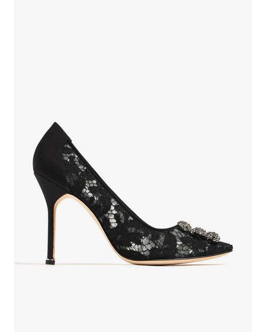 Manolo Blahnik Black Hangisi Lace Pumps