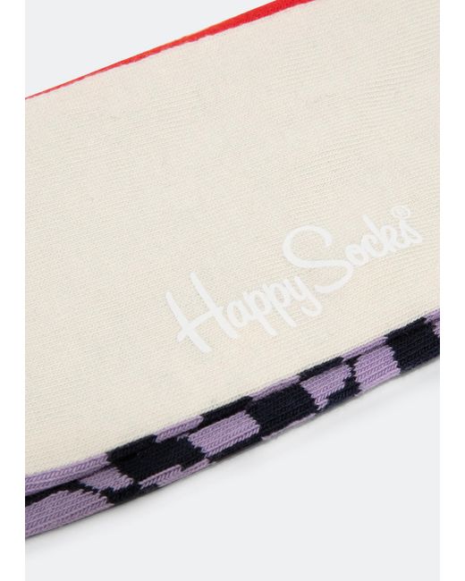 Happy Socks White Half Optic Crew Socks