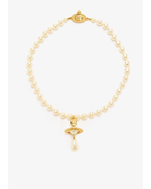 Vivienne Westwood White One Row Pearl Drop Choker