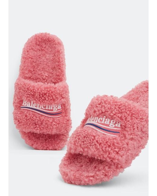 Balenciaga Pink Furry Slide Sandals