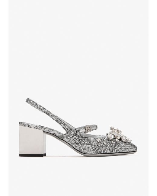 Dolce & Gabbana White Brocade Slingback Pumps