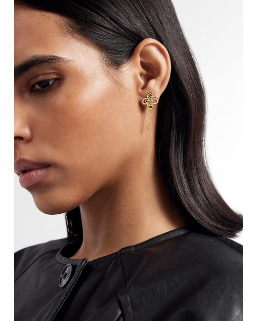Tory Burch Metallic Kira Clover Front-Back Stud Earrings