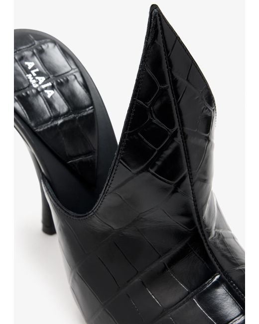 Alaïa Black Croc-Embossed Leather Mules