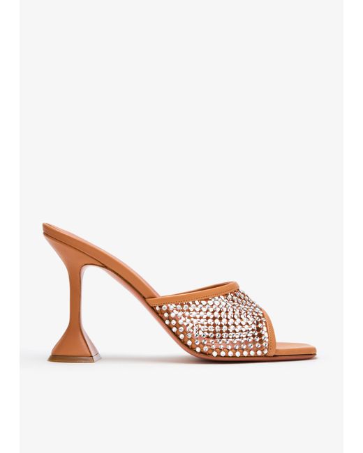 AMINA MUADDI Pink Lupita Crystal-Embellished Fishnet And Leather Mules